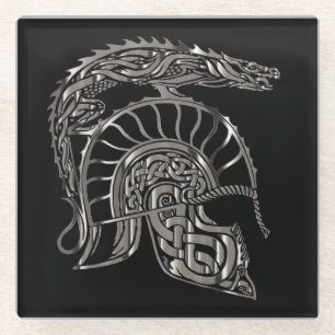 Posavasos De Vidrio Casco de Dragón Metálico del Guerrero Genial