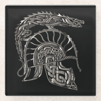 Posavasos De Vidrio Casco de Dragón Metálico del Guerrero Genial
