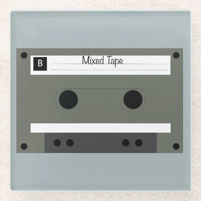 Posavasos De Vidrio Cassette, Mixed Tape (Anverso)