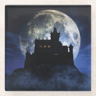 Posavasos De Vidrio Castillo de fantasía durante la noche