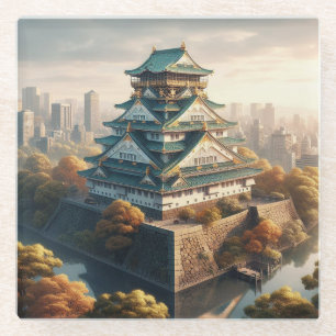 Posavasos De Vidrio Castillo de Osaka paisaje de Japón viaje vintage