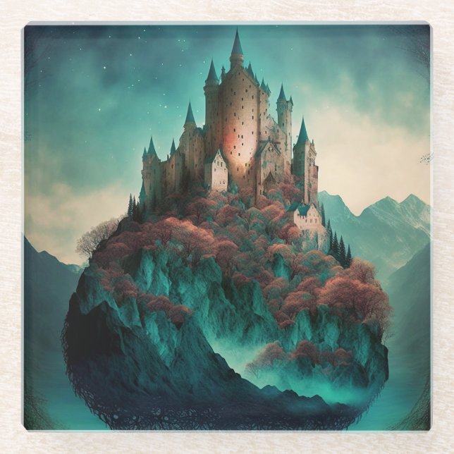 Posavasos De Vidrio Castillo mágico de fantasía (Anverso)