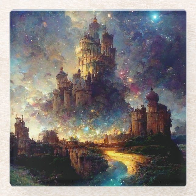 Posavasos De Vidrio Castillo mágico de fantasía (Anverso)