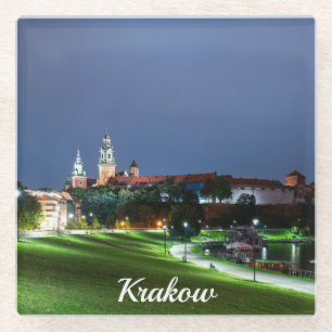 Posavasos De Vidrio Castillo Wawel de noche en Cracovia, Polonia