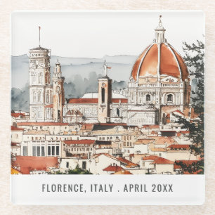 Posavasos De Vidrio Catedral de Florencia Italia Watercolor Viaje Ital