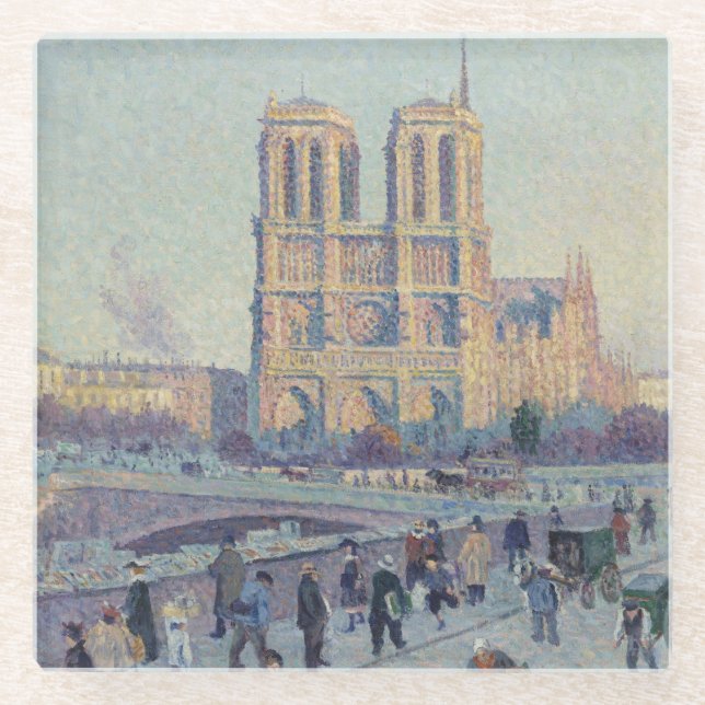 Posavasos De Vidrio Catedral de Notre Dame de París Pintura clásica de (Anverso)