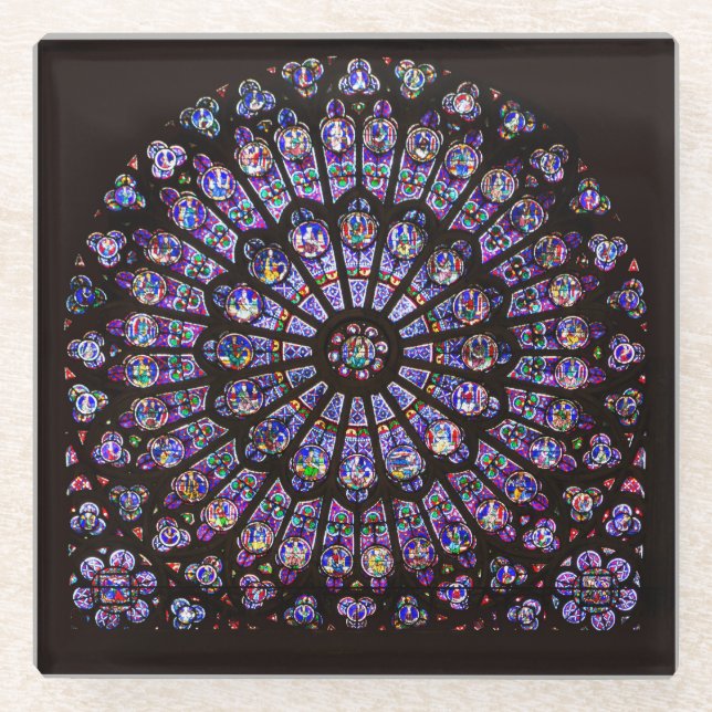 Posavasos De Vidrio Catedral de Notre Dame Ventana Rosa de París (Anverso)