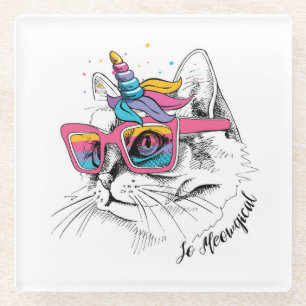 Posavasos De Vidrio Caticorn  Tan Meowgical
