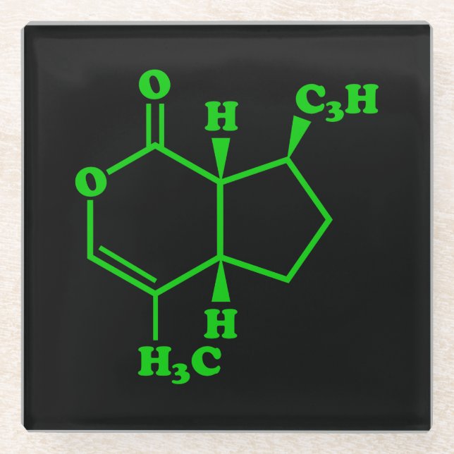 Posavasos De Vidrio Catnip Nepetalactona Fórmula Química Molecular (Anverso)