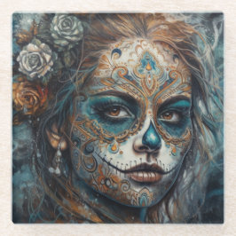 Posavasos De Vidrio Catrina Azul