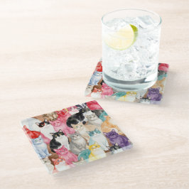 Posavasos De Vidrio Cats in Multicolour coaster