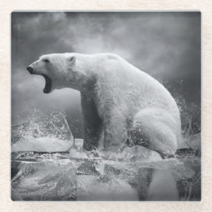 Posavasos De Vidrio Cazador blanco del oso polar en el hielo en agua