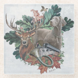 Posavasos De Vidrio Cazando con un Weimaraner, "Fantasma gris"