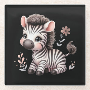 Posavasos De Vidrio Cebra Kawaii Lindo Fauna Divertida Blanco y Negro