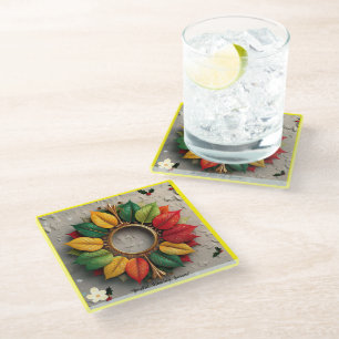 Posavasos De Vidrio "Celebraciones de Navidades leafy"