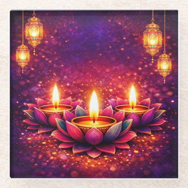 Posavasos De Vidrio Celebrate Diwali Festival, Glass Coaster (Anverso)