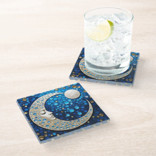 Posavasos De Vidrio Celeste: Mujer en la luna