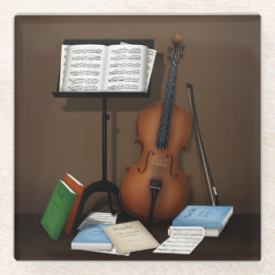 Posavasos De Vidrio Cello Amid Music Books & Scores Música Clásica