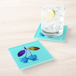 Posavasos De Vidrio Cerezas azules brillantes