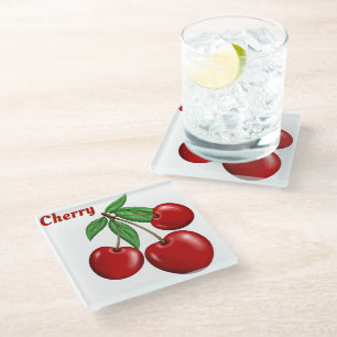 Posavasos De Vidrio Cerezas de diseño personalizado rojo cereza