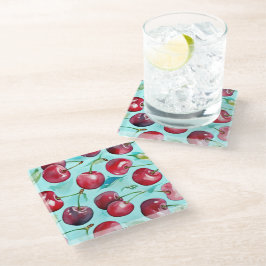 Posavasos De Vidrio Cerezas dulces arte de cereza acuarela colorida 