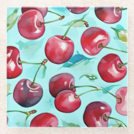 Posavasos De Vidrio Cerezas dulces arte de cereza acuarela colorida