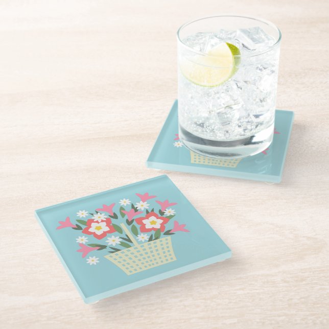 Posavasos De Vidrio Cesta de flores (Angular)