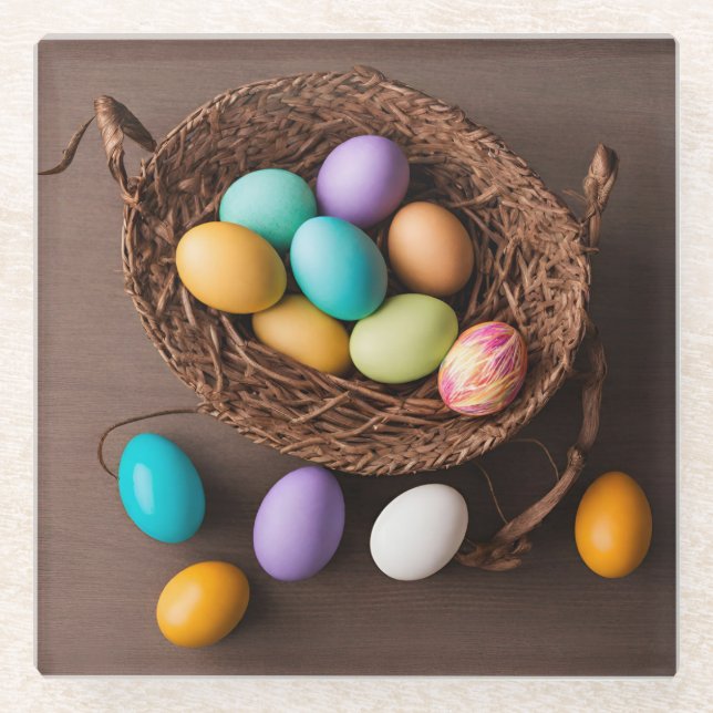 Posavasos De Vidrio Cesta de Pascua (Anverso)