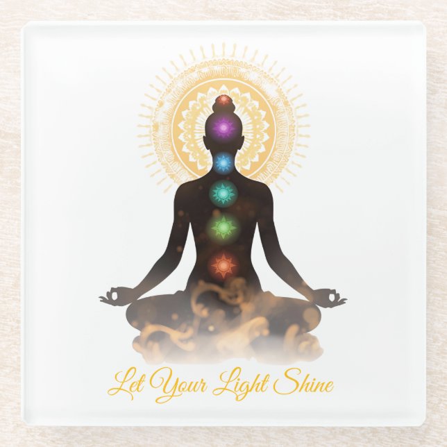 Posavasos De Vidrio Chakra Silhouette Coaster – Let Your Light Shine (Anverso)