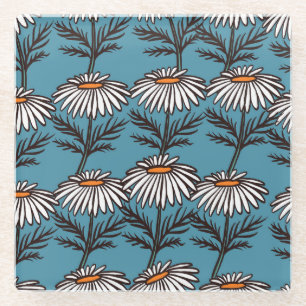 Posavasos De Vidrio Chamomile, patrón personalizado vintage azul.