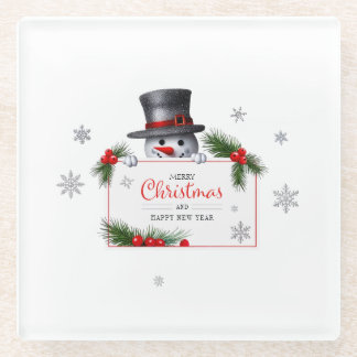 Posavasos De Vidrio Cheerful Snowman Christmas New Year Greetings