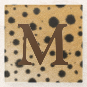 Posavasos De Vidrio Cheetah Fur Animal Print Dark Brown Monogramed