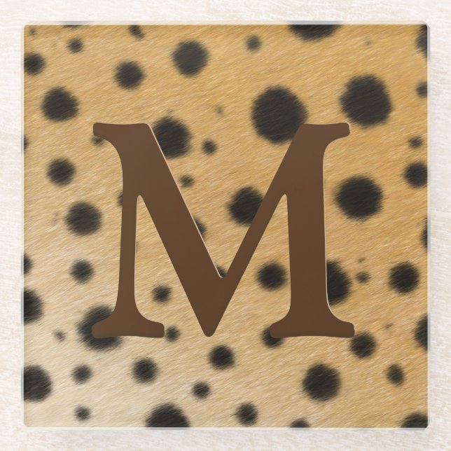 Posavasos De Vidrio Cheetah Fur Animal Print Dark Brown Monogramed (Anverso)