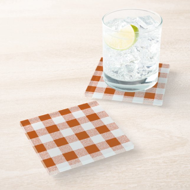 Posavasos De Vidrio Cheque de gingham de Brown (Angular)