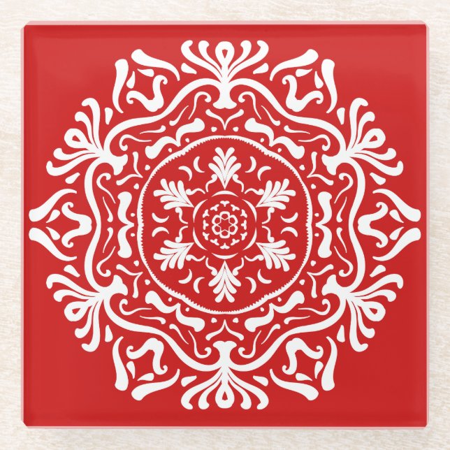 Posavasos De Vidrio Cherry Mandala (Anverso)