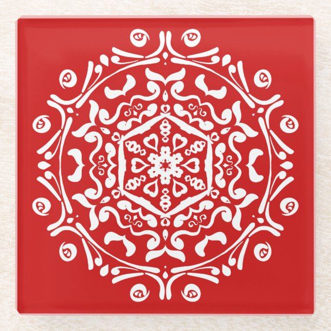 Posavasos De Vidrio Cherry Mandala (Anverso)