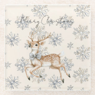 Posavasos De Vidrio Chic Crema Arco de Plata Reno Navidad