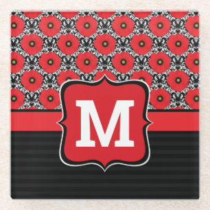 Posavasos De Vidrio Chic Deslucido Rojo, Negro y Blanco Monograma de A