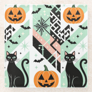 Posavasos De Vidrio Chic Geometric Pastel Black Cat Pumpkin Halloween