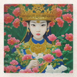 Posavasos De Vidrio Chica asiático de estilo vintage con flores