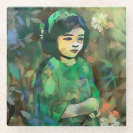 Posavasos De Vidrio Chica con vestido verde