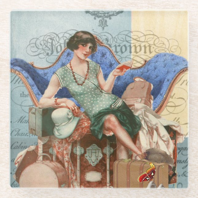 Posavasos De Vidrio Chica de Flapper de los años 20 en arte de París (Anverso)