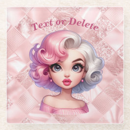 Posavasos De Vidrio Chica de glamour retro belleza Personalizado aguda