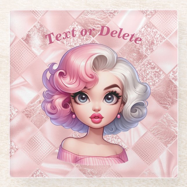 Posavasos De Vidrio Chica de glamour retro belleza Personalizado aguda (Anverso)