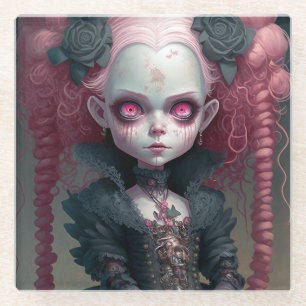 Posavasos De Vidrio Chica de gótico Rosa Negro Típico