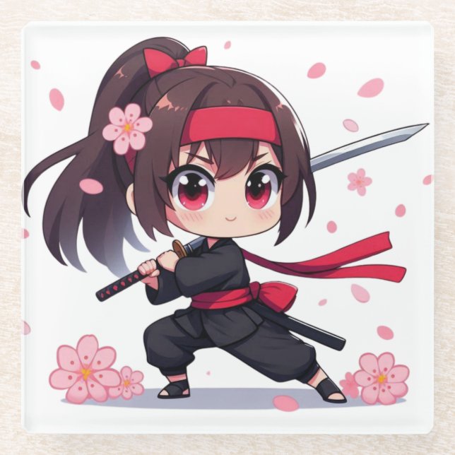 Posavasos De Vidrio Chica de la floración guerrera de ninja (Anverso)