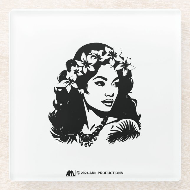 Posavasos De Vidrio Chica HAWAIIAN 1 (Anverso)