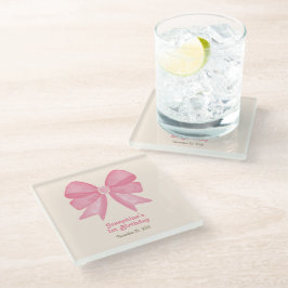 Posavasos De Vidrio Chica Mínimo Rosa Bow Sweet Birthday