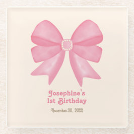 Posavasos De Vidrio Chica Mínimo Rosa Bow Sweet Birthday