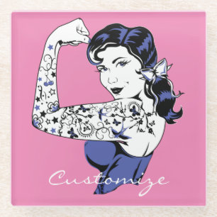 Posavasos De Vidrio Chica Tattoo Arma arriba Thunder_Cove